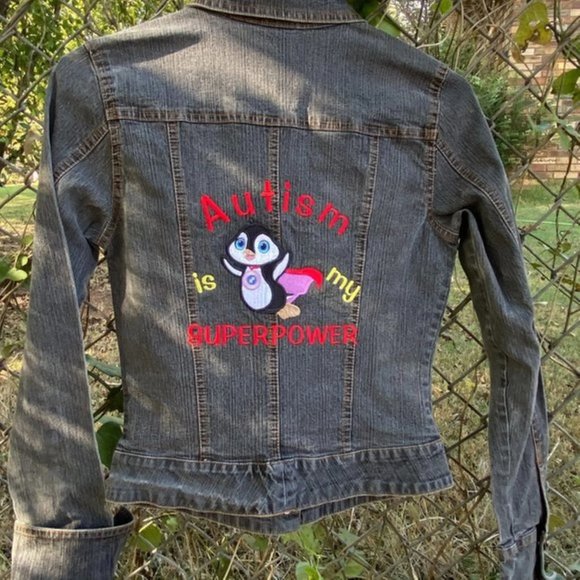 So Gsjc Denim Jacket SZ S/CH Custom Embroidered Autism Awareness - Picture 1 of 4